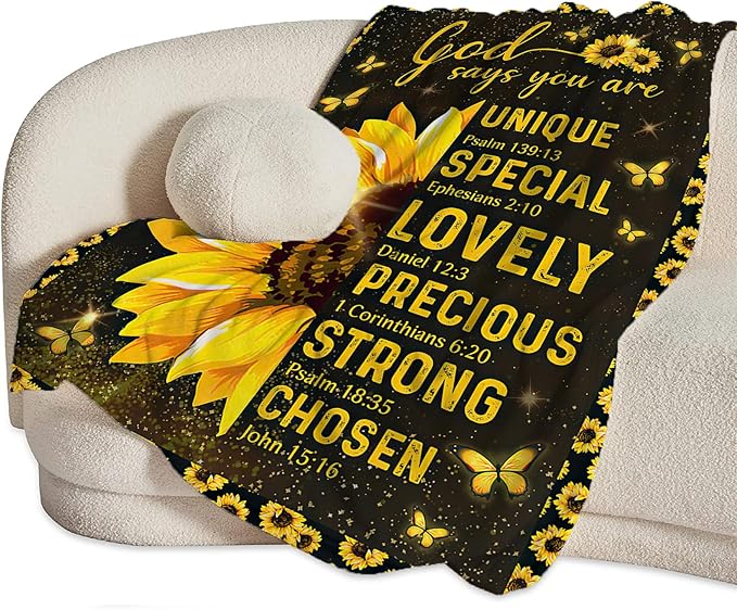 Christian Blanket, Bible Verse Throw Blankets, Sunflowers Fuzzy Plush Blanket Ultra Soft Religious Gift for Women Kids Teens Men Girls Boys Stuff Decor for Home Bedding Sofas Couch 80"X60"