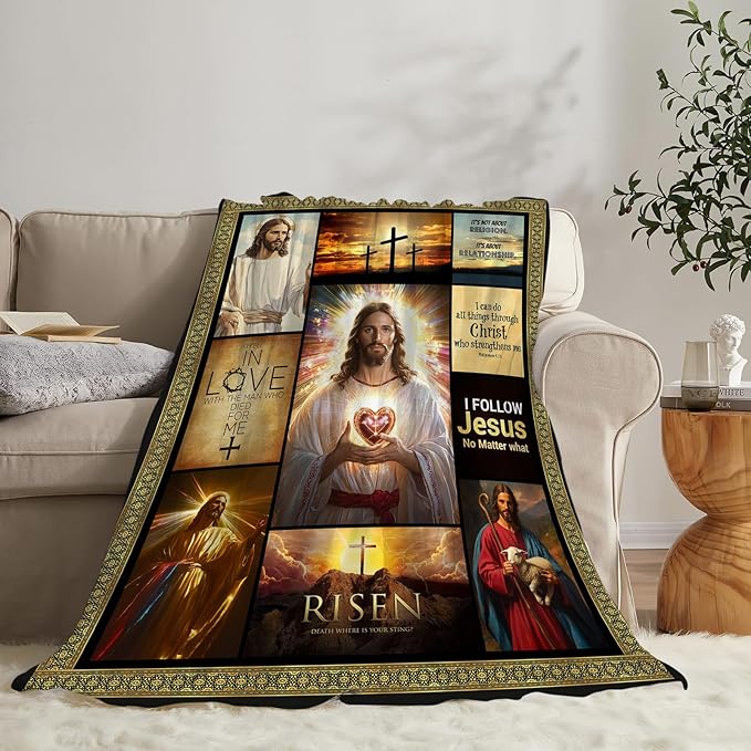 Jesus Throw Blanket Cozy Plush Christian Religious Gifts Blankets Flannel Fleece Lightweight Fuzzy Blanket for Girls Women Men Boys 80"X60"
