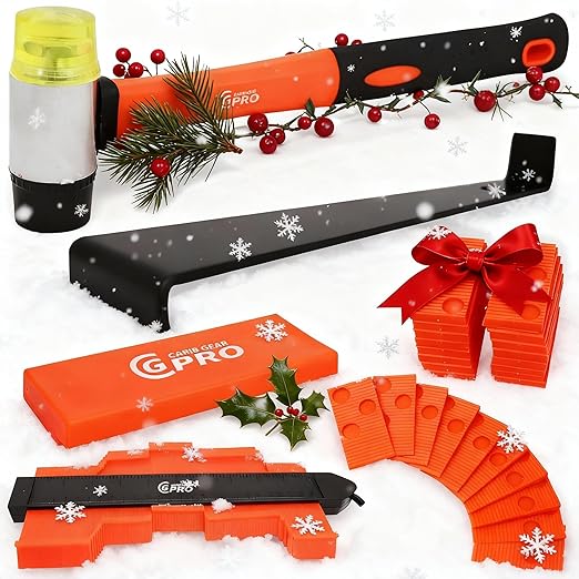 Carib Gear Pro Professional Laminate Flooring Tools Installation Kit with Tapping Block, Rubber Mallet, 44 pcs Pull Bar, and 40 pcs Spacers for Vinyl Plank, LVP, and Hardwood Laminate Floor