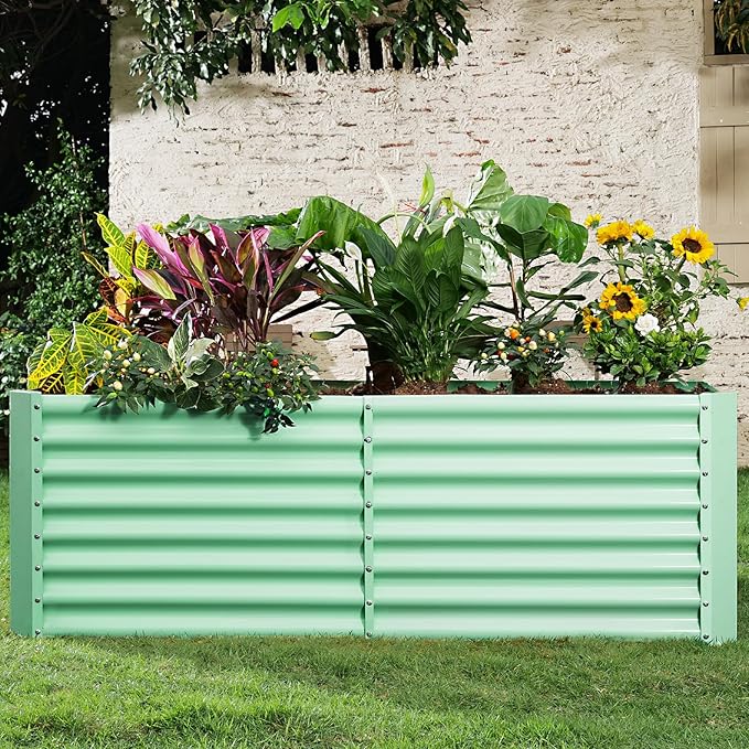 Land Guard 6×3×2ft Galvanized Raised Garden Bed, Planter Boxes Outdoor, Raised Garden Beds Outdoor for Vegetables, Flowers, Herbs, 269 Gallons, Lime Green…