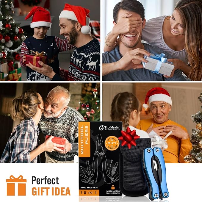 Practical Christmas Stocking Stuffer for Men, Dad, Husband | 15-in-1 Multitool Pocket Knife & Pliers | Compact EDC Camping, Hiking & Survival Gift. Essential Tool Kit for Him with Safety Lock.