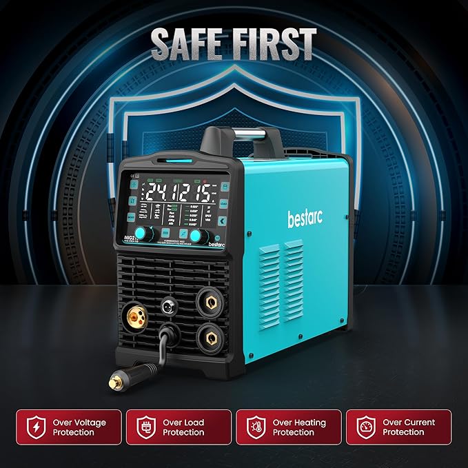 bestarc 215Amp MIG Welder, 110V 220V Gas MIG/Flux Core MIG/Stick/Lift TIG/Spool Gun/Spot Welding 6 IN 1 Aluminum Welding Machine, IGBT Multiprocess bestarc Welder with Synergy, Spool Gun Compatible