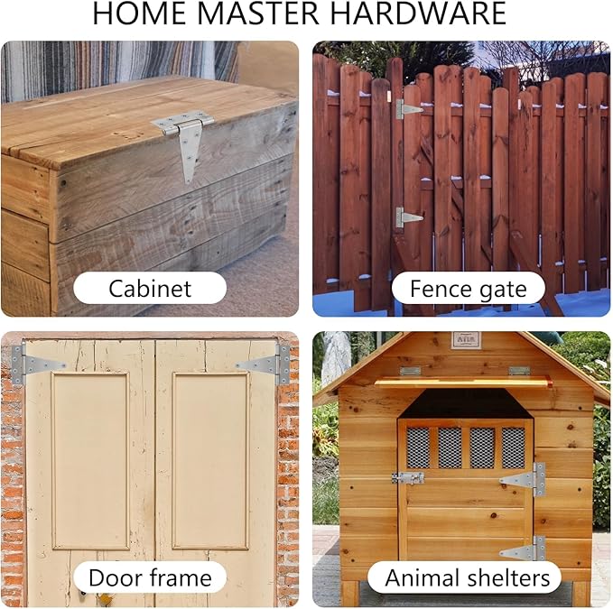 HOME MASTER HARDWARE 6 Inch Stainless Steel Gate Hinges for Wooden Fences Heavy Duty Tee Hinges,Shed Door Hinge,T-Strap Hinge for Outdoor Barns Gate with Screws 4 Pack