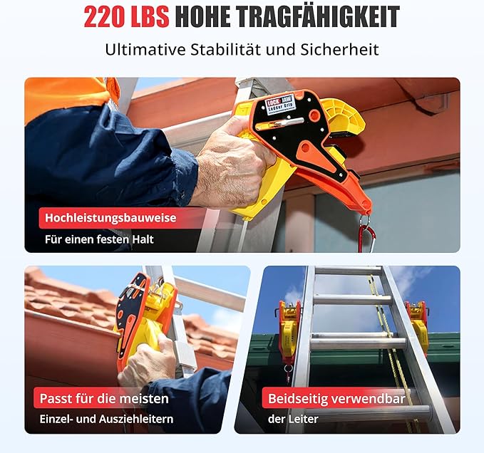Lock Jaw Roof Ladder Stabilizer Hook for Gutter - Standoff in 5 Seconds with Slide-Lock Security - Prevent Aluminum Ladders Top Movement & Falls - Award-Winning Extension Ladder Accessories for Roof