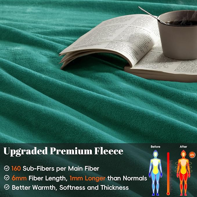 PHF Ultra Soft Fleece Blanket King Size, No Shed No Pilling Luxury Plush Cozy 300GSM Lightweight Blanket for Bed, Couch, Chair, Sofa Suitable for All Season, 108" x 90", Teal Green