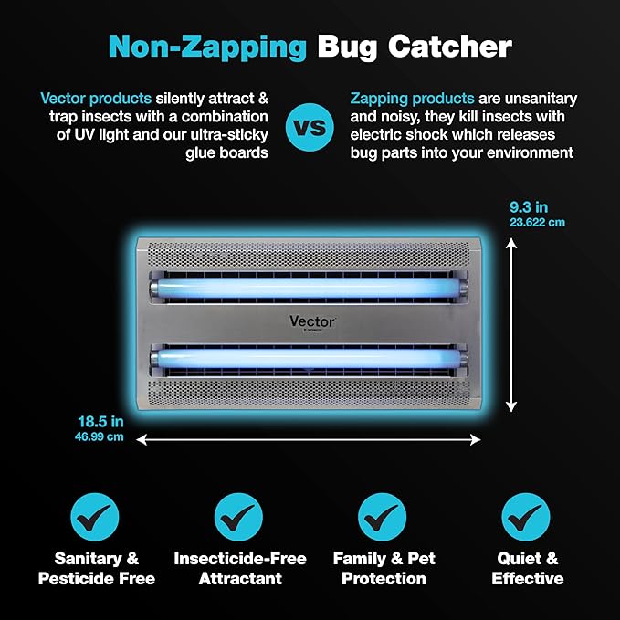 Catchmaster Vector 30, UV Light Fly Traps Indoor for Home, Electric Gnat Traps for House Indoor, Shatterproof Bulbs UV Lamp Fly, Insect & Mosquito Killer, Silent Bug Light for Kitchen, Shed, Garage