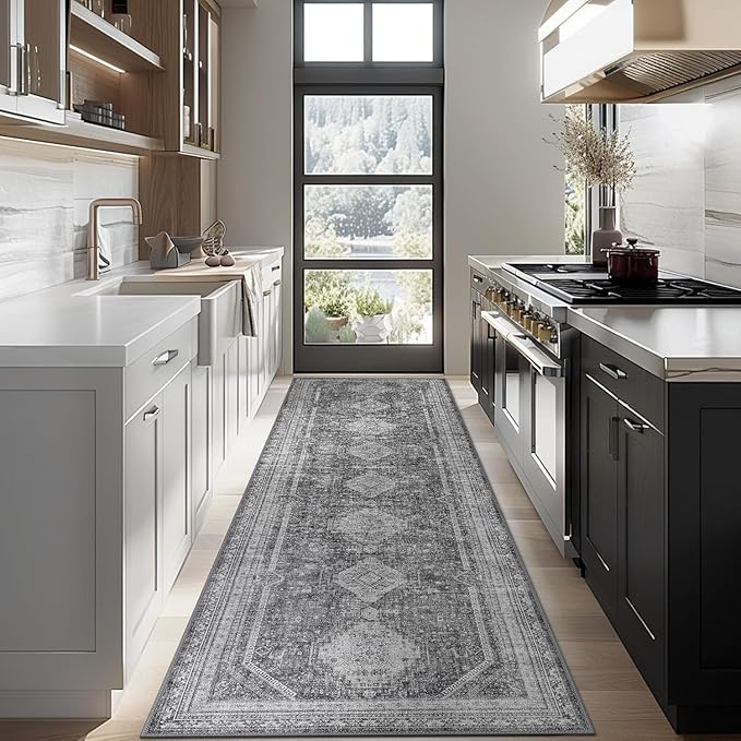GENIMO Runner Rug 2x5 Non Slip Machine Washable Hallway Runner Rug, Low Pile Lightweight Rugs for Entryway, Hallway, Kitchen and Corridor, Vintage Grey