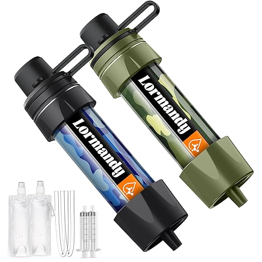 Water Filter Straw - Personal Water Purifier, Camping Water Filtration System, Straw Water Purification - Outdoor Emergency and Survival Gear for Hiking, Camping and Travel (2pcs)