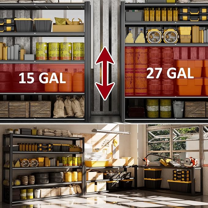 60" W x 72" H x 24" D Garage Shelving Heavy Duty,5 Tier Adjustable Metal Shelves Storage Rack,3030 LBS Large Industrial Shelving Unit for Basement,Warehouse,Garage Organization