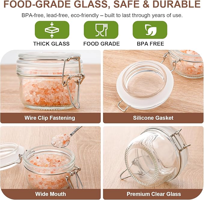 6 Pack Spice Jars, 4 oz Glass Containers with Airtight Lids, Small Herb Jars with Labels for Kitchen Storage