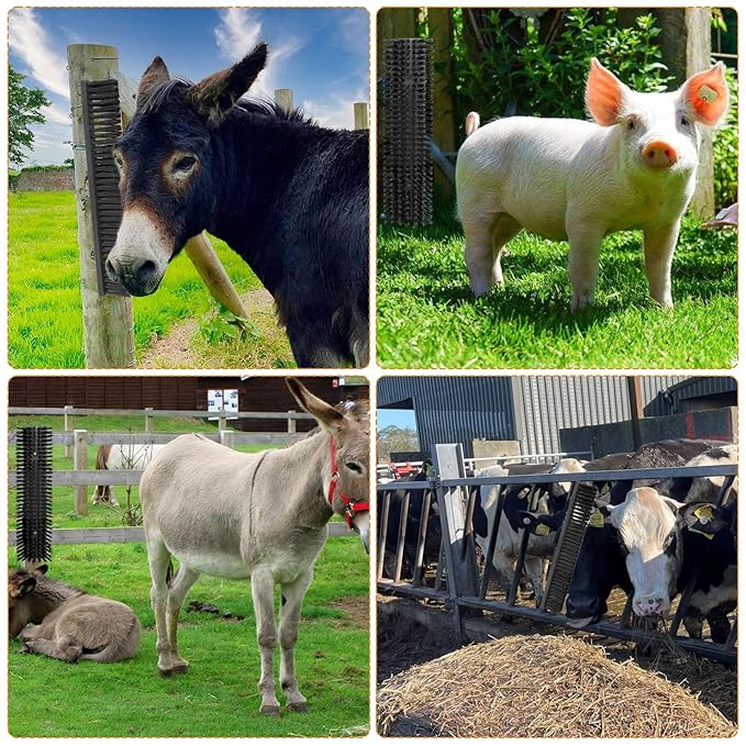 Livestock Scratch Brush With 16 Screws，Animal Back Scratching Brush for Cow,Cattle,Sheep, Horses,Pigs，Massage Grooming Tool (Black, 4pcs)