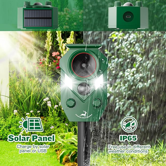 X-PEST Solar-Powered Ultrasonic Animal Repellent 4 Packs, Waterproof Cat Deterrent with LED Flashing Lights and Motion Sensor for Outdoor Yard, Effective to Repel Cats, Coyotes, Raccoons, and Deer