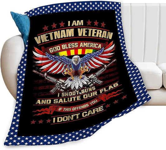 Vietnam Veteran Blanket Army Throw Blanket Soft Fleece Flannel Patriotic Bald Eagle Bedding Military Gifts for Veterans Men Boys Lovers Adults Stuff Plush for Couch Sofa Bed Room Decor 40"X50"
