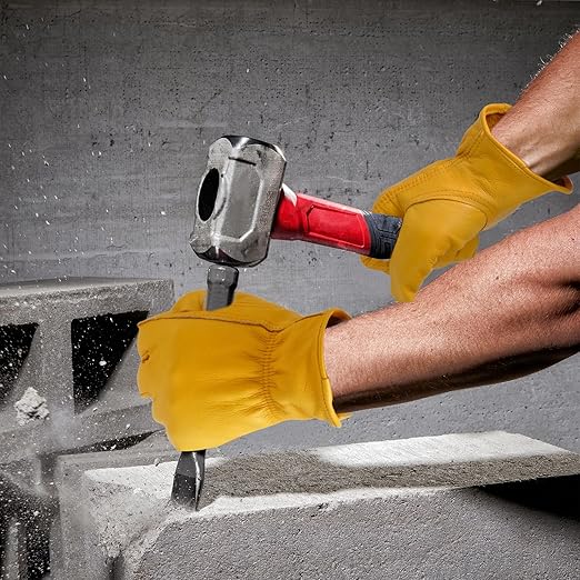 Garden Gloves, Puncture Resistant Gloves, Cowhide Protective Gloves for Gardening/Logging/Construction/Truck Driving