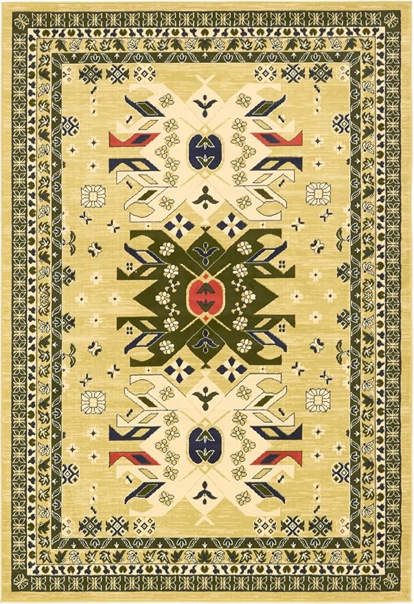 Unique Loom Taftan Collection Border Geometric Tribal Inspired Design Area Rug (6' 0 x 9' 0 Rectangular, Gold/ Gray)
