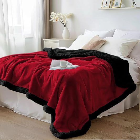 Waterproof Blanket Twin Size - Sherpa Fleece Reversible Throw, Soft Warm Leak-Proof Bed & Couch Protector for Kids, Pets & Everyday Spills (Velvet Red/Obsidian Black, 65x90