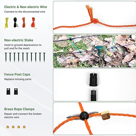 Electric Netting 35.4"H x 164'L, Electric Netting with Posts and Double-Spiked Stakes, Portable Electric Fence Netting for Backyards, Homesteads, Gardens, Farms, and Ranches