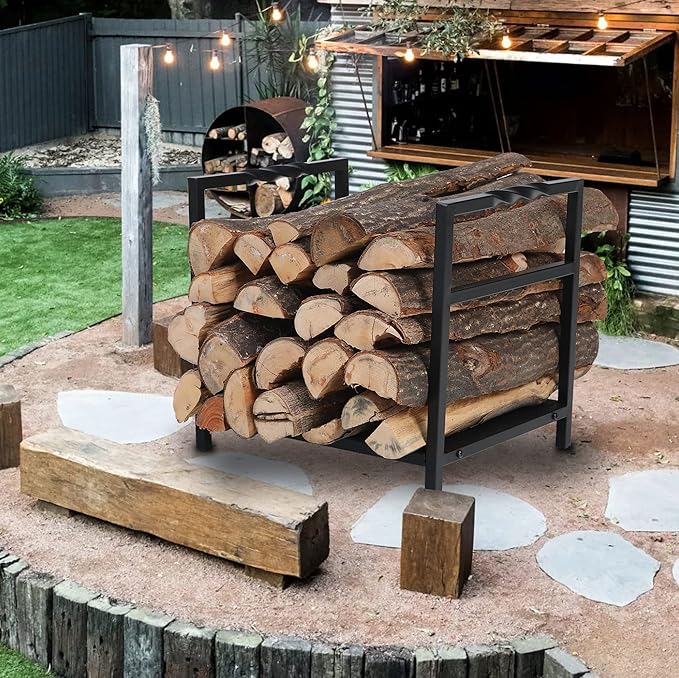 GREEN PARTY 17 Inch Small Firewood Rack Indoor/Outdoor Metal Firewood Holder, Decorative Fire Log Holder for Fireplace,Fire Pit,Heavy Duty Wood Rack,Wood Stove Accessories, 17.5"H * 15.7"W * 12.5"L