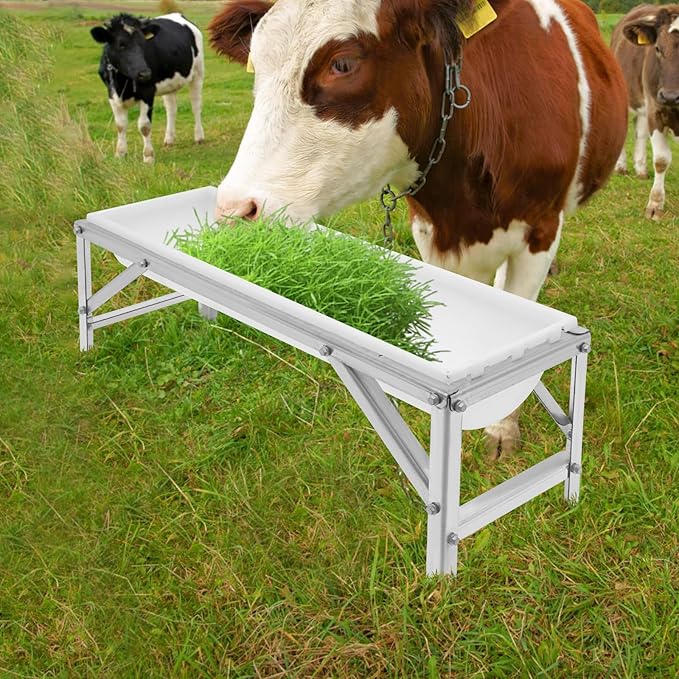 Livestock Feed Trough with Stand, 35L/9.25Gal Capacity Livestock Water Trough with Triangular-Structure Stand 39" Long Portable Farm Animal Feeder for Calves, Pigs, Sheep and Horses (White)