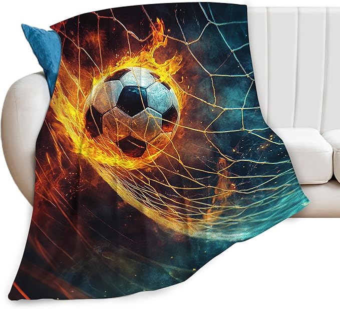 Soccer Blanket Sports Throw Blanket Soft Warm Cozy Fuzzy Plush Football Throw Blanket Gifts for Girls Women Soccer Stuff Lightweight Fleece Flannel Gift Blankets for Kids Adults 60"X80"