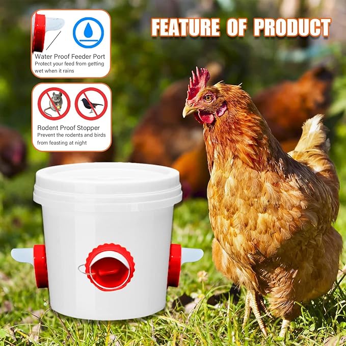 Chicken Feeder Port Kit –8 Pack Automatic Poultry Feeder Cups for Buckets & Bins, No Waste Rainproof DIY Chicken Feeders for Hens, Ducks & Other Poultry