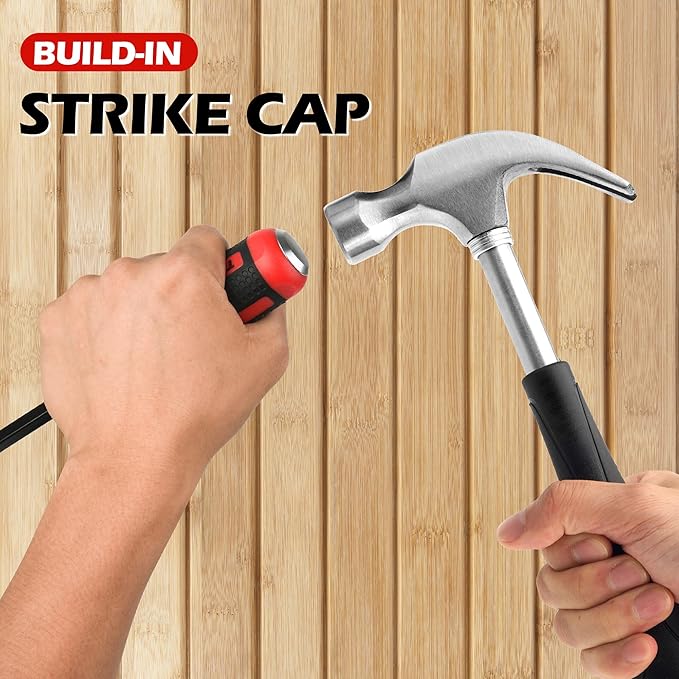 TOOLEAGUE Utility 4Pcs Pry Bar Set,8",12",18",24" Mechanic Hand Tools with Thicker Strike Cap Handle,Heavy Duty Pry Bar Tools for Automotive,Black and Red