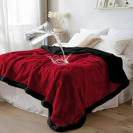 Waterproof Throw Blanket - Sherpa Fleece Reversible Throw, Soft Warm Leak-Proof Bed & Couch Protector for Kids, Pets & Everyday Spills (Velvet Red/Obsidian Black, Throw 50x60