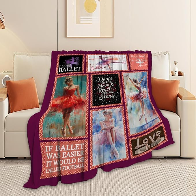 Ballet Blanket, Ballet Dancer Throw Blanket, Ballerina Gifts Blankets Stuff Fleece Flannel Plush for Girls Women Dancers Lovers Adults Soft Bedding Gift for Sofa Bed Office Home Decor 80"x60"