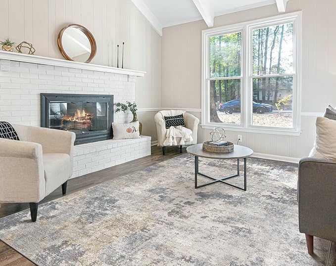 10x11 Area Rug Living Room Rugs - Washable Neutral Modern Abstract Soft Thin Rug Indoor Floor No Slip Rug Carpet for Bedroom Under Dining Table Home Office Decor - Blue Grey