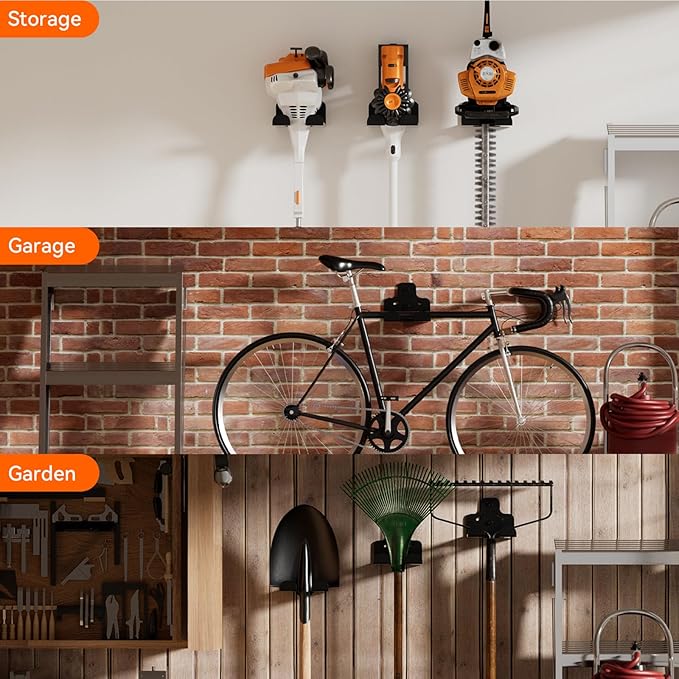 Garage Organization Storage Trimmer Rack, Garden Power Tool Hanger for Grass Trimmer, Hedge Trimmer, Garden Tools, Heavy Duty Weed Whackers Holder Wall Mounted Tool Organizer, 2 Packs