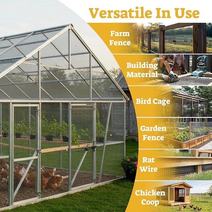 HORCH Hardware Cloth 1/2 inch 48 x 50 ft 19 Gauge, Galvanized Wire Mesh Roll, Chicken Wire Fencing, Garden Fencing, Welded Wire Fence Roll, Gopher Wire, Chicken Coop/Run Wire, Rat Wire