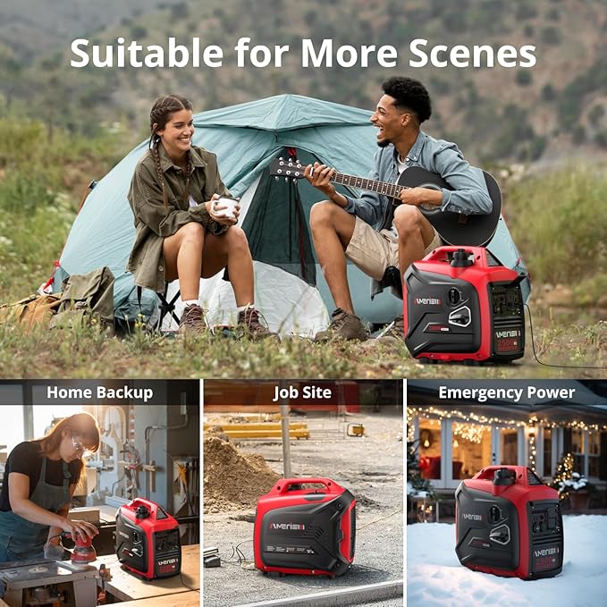 Portable Inverter Generator 2500W Gas Powered, Long Runtime Gas Generator for Home Backup, Emergency, Camping, EPA Compliant 2025 Version