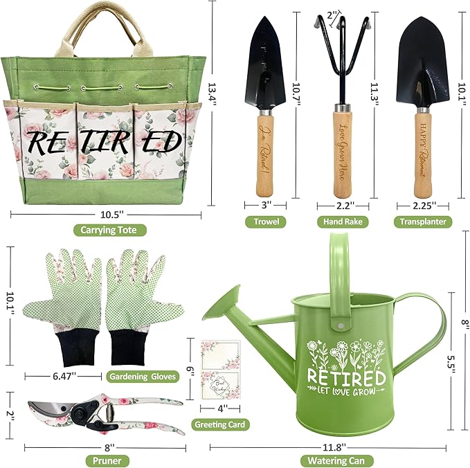 Retirement Gift for Woman, Mothers Day Garden Kit Retirement Gifts Floral Gardening Tool and Durable Garden Tool Organizer Bag, Gardening Set for Grandma/Coworker, Retired Plant Lover Birthday Present