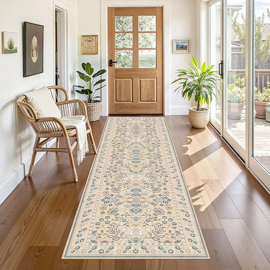 3x8 Runner Rug for Hallways Kitchen: 3x8 Washable Area Rug Boho Floral Soft Long Rug - Non-Slip Low Pile Throw Indoor Carpet for Entryway Kitchen Bedroom Laundry Bathroom- Multi Color