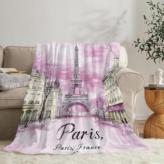 Tijuboni Paris Eiffel Tower Throw Blanket Pink Paris Gifts for Girls Women Boys Men Adults Kids Soft Flannel Fleece Blanket for Couch Sofa Bed Home Decor 50"x60"