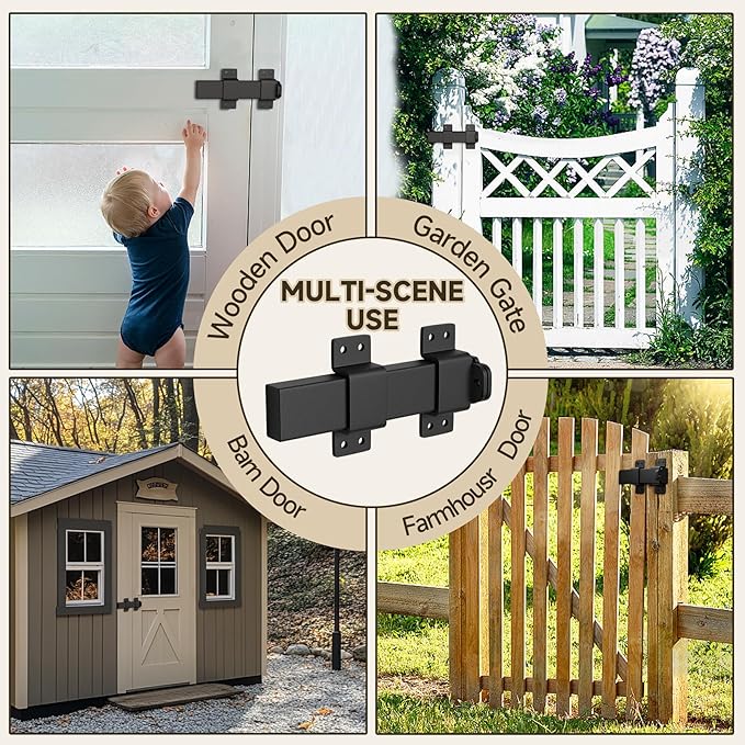 Slide Gate Latch, Door Latch with Padlock Hole, Adjustable Latch Lock,Fit for Wooden Fences, Barn Door,Fence Gate,Courtyard,Shed Lock, Cabinet,Cottages Farmhouse, Outdoor and Interior Doors-2Packs
