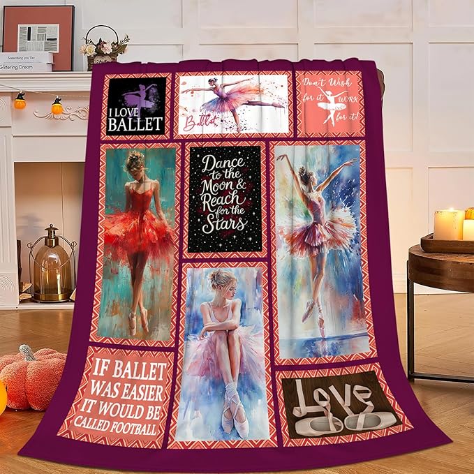 Ballet Blanket, Ballet Dancer Throw Blanket, Ballerina Gifts Blankets Stuff Fleece Flannel Plush for Girls Women Dancers Lovers Adults Soft Bedding Gift for Sofa Bed Office Home Decor 40"X50"