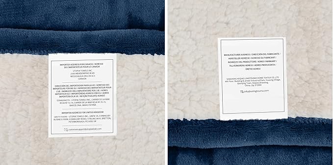 Utopia Bedding Sherpa Blanket King Size (Navy, 90x102 Inches) - Soft Lightweight Plush Fleece Reversible Blanket for Bed, Sofa, Couch, Camping and Travel
