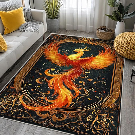 4x6 Phoenix Area Rugs Boho Phoenix Rug for Living Room Indoor Soft Non-Slip Thin Large Carpet Vintage Rugs for Bedroom Home Decor Under Table Washable Machine