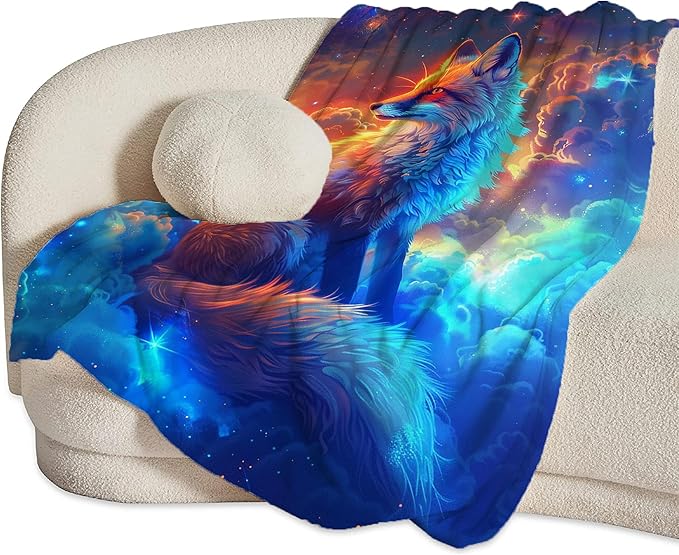 Fantasy Fox in Space Throw Blanket - Gifts and Decor for Girls, Women, Kids, Adults - Soft Warm Cozy Fleece for Couch, Sofa, Bed 50"x40"