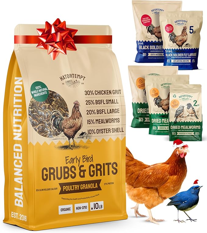 Hatortempt Chicken Feed Granules - 10 lb, Non-GMO - Protein-Rich Meal Worms & Black Soldier Fly Larvae & Oyster Shell Grubs Mix - Calcium Grit & Treats for Chickens - Egg Layer Feed