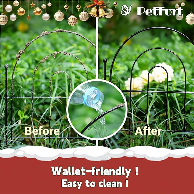 Garden Fence Panels, 17 in (High) x 20 ft (Long) Flower Bed Fencing for Small Animal Barrier, 19 Pcs Metal Decorative Fences Border with Hooks