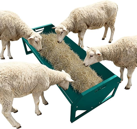 45.13" Heavy Duty Steel Goat Feeder, Heavy Duty 22 Gallon Capacity Livestock Feed Trough, Thickened Livestock Feeder for Goats, Sheep, Horses, Cattle, Alpacas, Easy to Clean, Dark Green