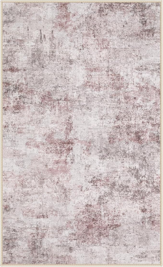 3x5 Area Rug Living Room Rugs - Washable Neutral Modern Abstract Soft Thin Large Rug Indoor Floor No Slip Rug Carpet for Bedroom Under Dining Table Home Office Decor - Pink Grey