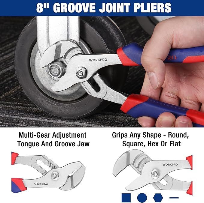 WORKPRO Pliers Set 4-piece Locking Plier Slip-joint Plier Groove Joint Pliers and Adjustable Wrench Home Maintenance Tool Kit