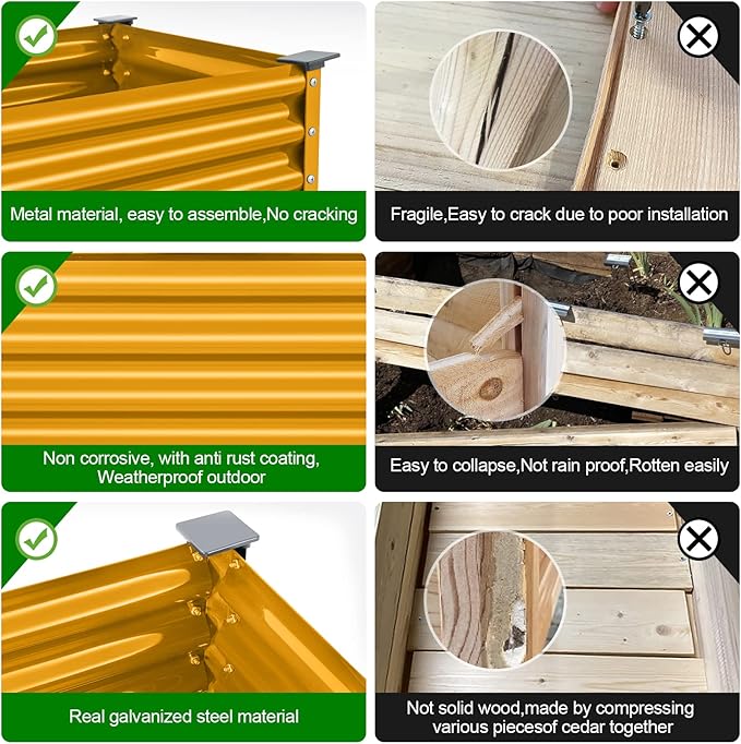 Land Guard Galvanized Raised Garden Bed with Legs, Galvanized Planter Raised Garden Boxes Outdoor(Yellow)