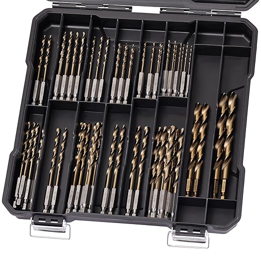 1/4 Hex Shank Cobalt Drill Bit Set 59Pcs 1/16"-3/8", M35 HSS Impact Driver Drill Bits for Metal and Hardened Steel, with Indexed Storage Case