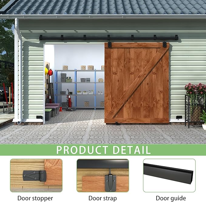 12FT Black Box Rail Exterior Sliding Barn Door Hardware Track Kit, Heavy Duty Barn Door Track Set, Wall Mount Outdoor Weatherproof Single Barn Door Hardware with 5 Track Brackets(No Doors）