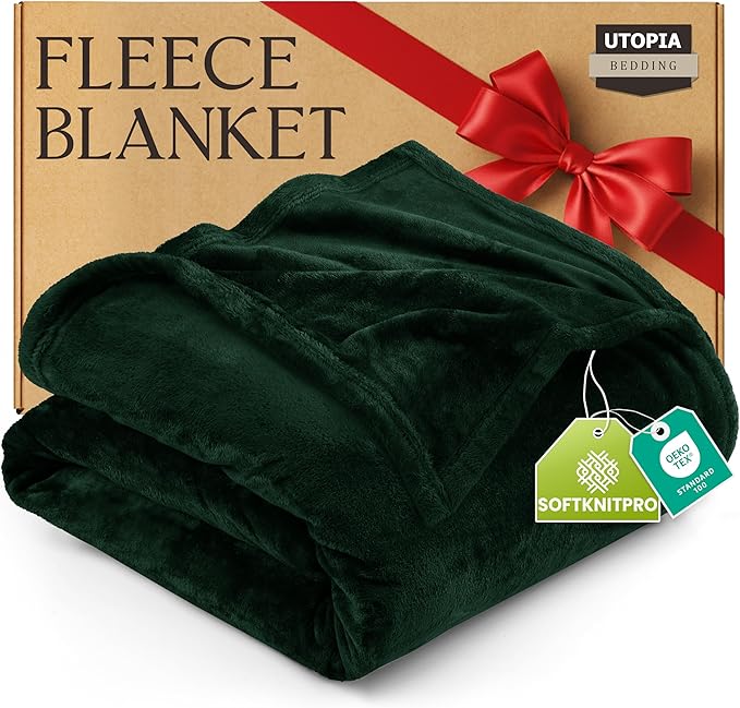 Utopia Bedding Fleece Blanket Queen Size Forest Green 300GSM Luxury Anti-Static Fuzzy Soft Microfiber Bed Blanket (90x90 Inch)