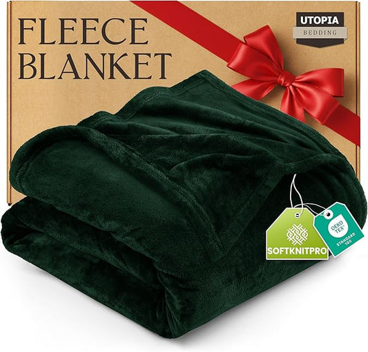 Utopia Bedding Fleece Blanket Queen Size Forest Green 300GSM Luxury Anti-Static Fuzzy Soft Microfiber Bed Blanket (90x90 Inch)